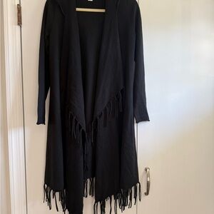 Kenar Black Fringe Open-Front Cardigan